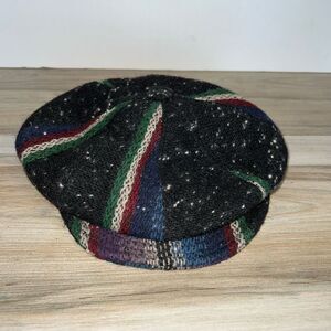New York Hat co. Wool Tweed Spitfire Cap Beanie Striped Gray Newsboy USA Made